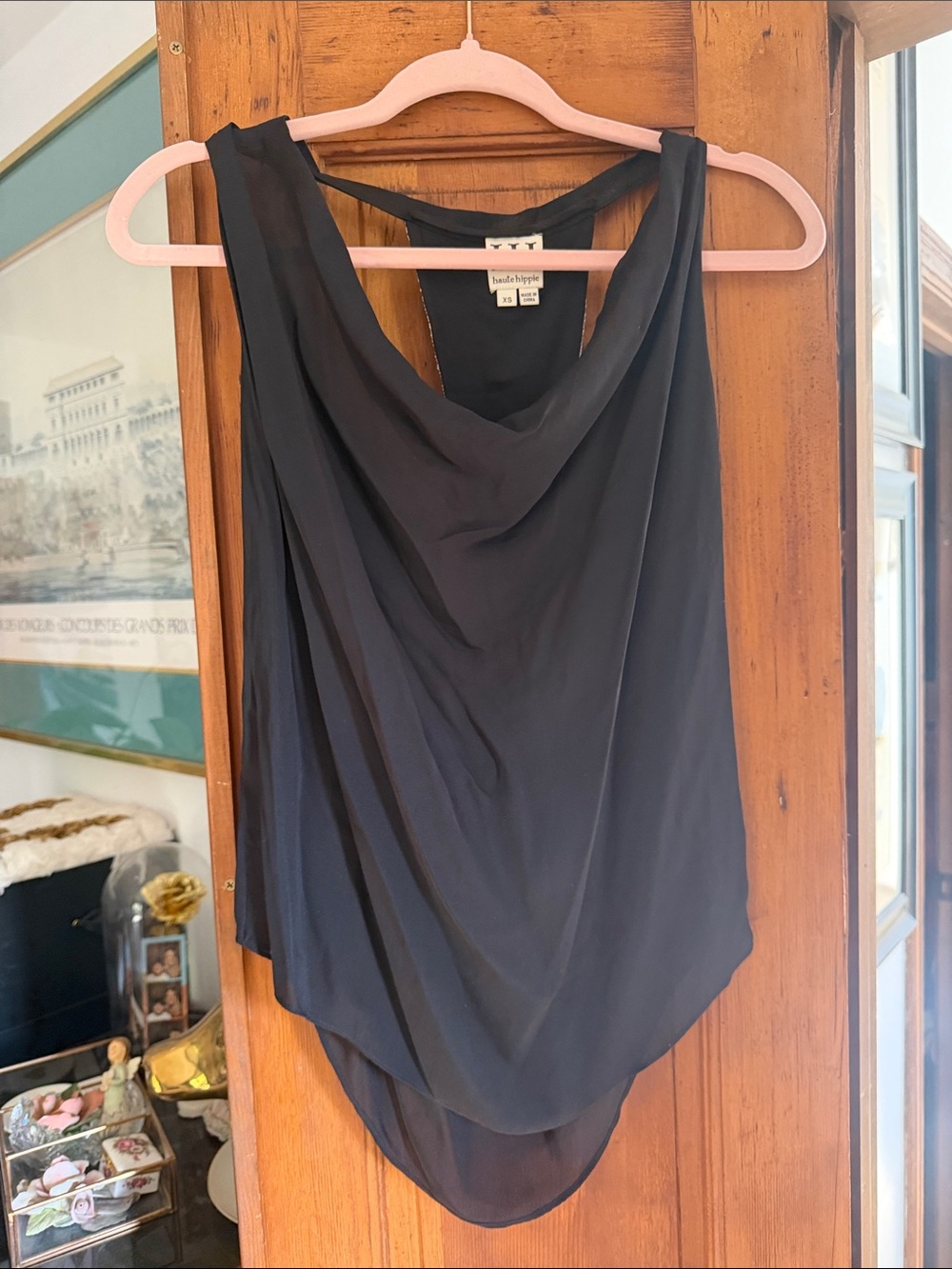 Haute Hippie Black Draped Cowl-Front Camisole